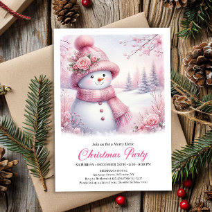 Convite de Natal Infantil Boneco de Neve Rosa Espe