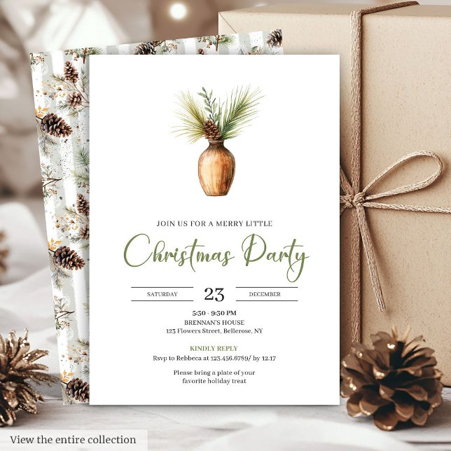 Convite de Natal Minimalista Boho Terroso em Aquar (Minimalist Boho Earthy Watercolor Christmas Invite)