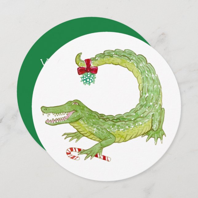 Convite de Natal Mistletoy Gator (Frente/Verso)