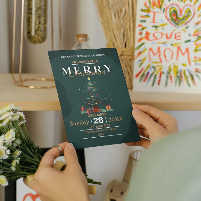 Convite de Natal Moderno Dourado e Verde | Elegant (Gold & Green Modern Christmas Invitation | Elegant Invite)