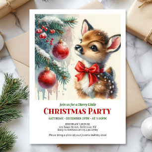 Convite de Natal moderno em aquarela com cervo beb