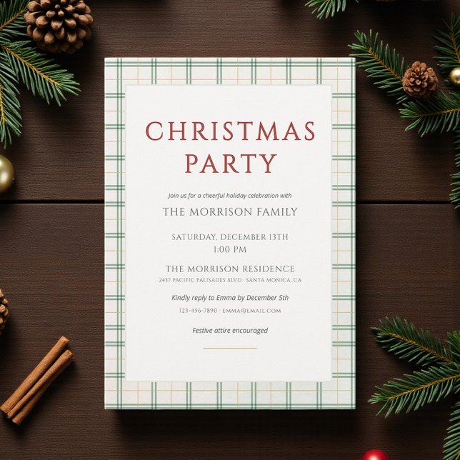 Convite de Natal moderno xadrez para festa (Criador carregado)