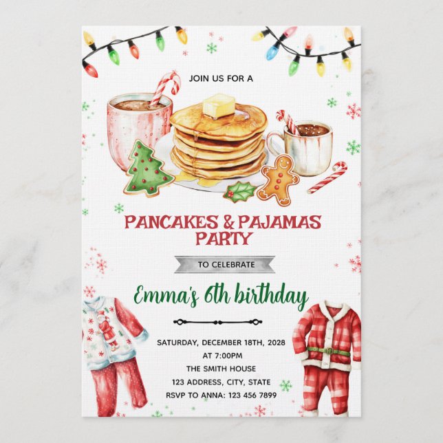Convite de Natal Panquecas e Pijamas (Frente)