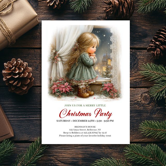 Convite de Natal para a Família Cena de Férias com (Christmas Family Invite Cute Girl Holiday Scene)
