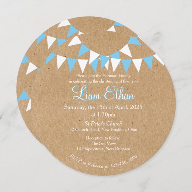 Convite De Natal Para Bebês Batismo Azul (Frente/Verso)