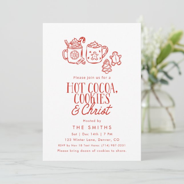 Convite de Natal para Cookies de Cacau Quente & Ch (Em pé/Frente)