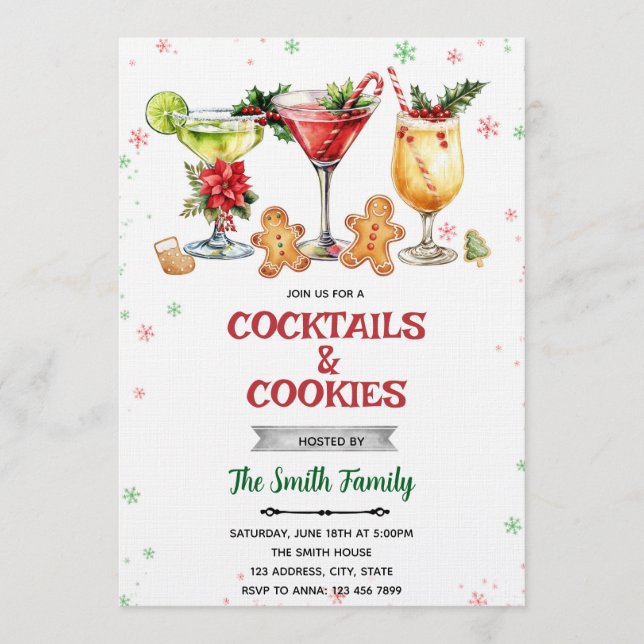 Convite de Natal para coquetéis e biscoitos (Frente)