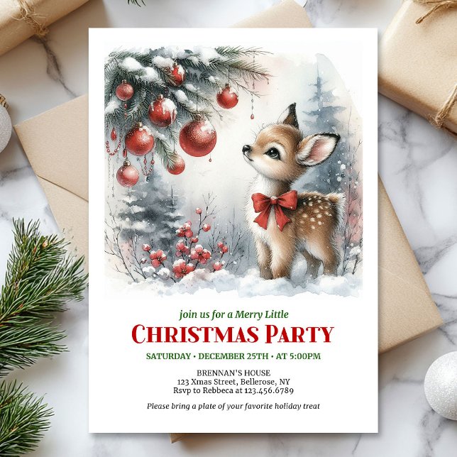Convite de Natal para crianças com aquarela de cer (Merry baby deer watercolor Christmas kids invite digital download)