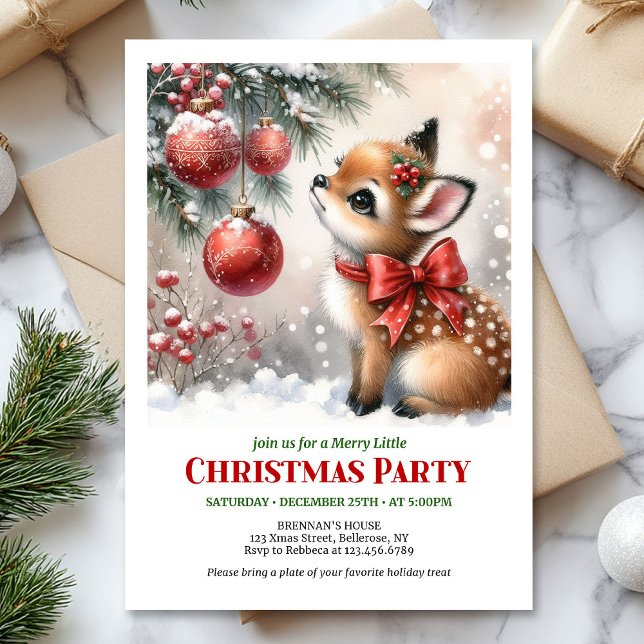 Convite de Natal para crianças com cervo bebê fest (Festive baby deer Christmas kids invite printable download)