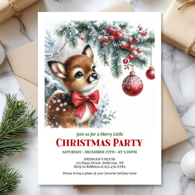 Convite de Natal para crianças com cervo bebê fofo (Cute baby deer Christmas kids invitation printable card)