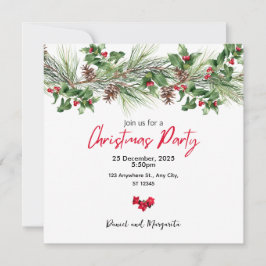 Convite de Natal para Festa com Aquarela Vermelha 