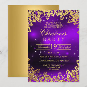 Convite de Natal para Festa com Coroa de Ouro Roxo