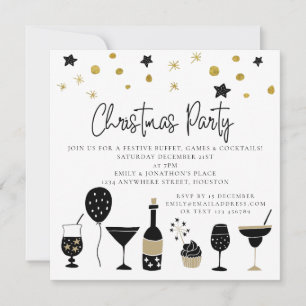 Convite de Natal para Festa de Coquetéis Dourado P