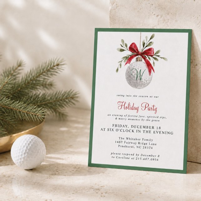 Convite de Natal para festa de golfe com inicial e (Criador carregado)