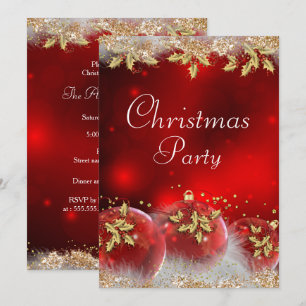 Convite de Natal para Festa de Holly Baubles Verme