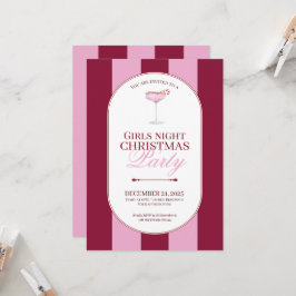 Convite de Natal para Meninas com Faixa Rosa Verme