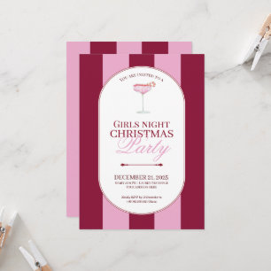 Convite de Natal para Meninas com Faixa Rosa Verme