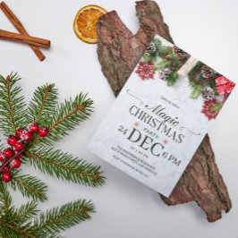 Convite de Natal Pine Cones & Snowflakes