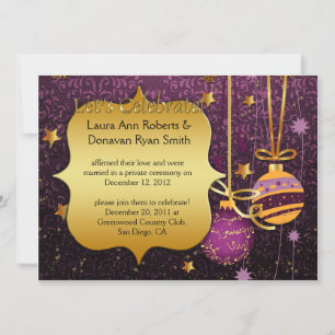 Convite de Natal Pós-Casamento em Dourado Roxo