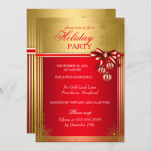 Convite de Natal Red Dourado Ribbon Bauble