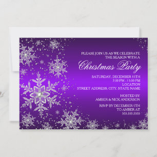 Convite de Natal Roxo Festa com Floco de Neve Bril