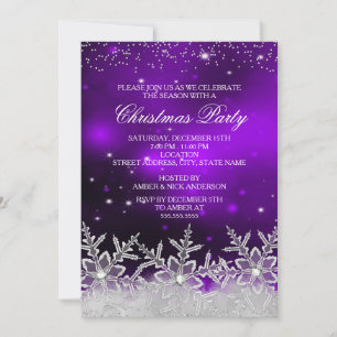 Convite de Natal Roxo Floco de Neve Cristalino par