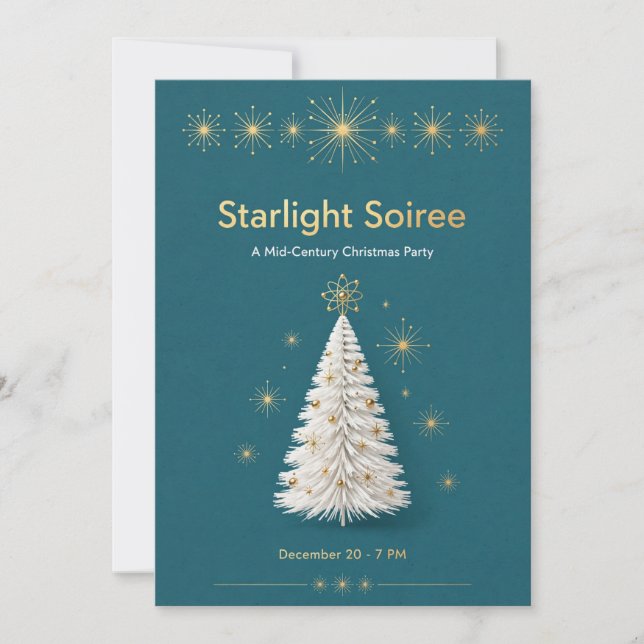 Convite de Natal Starlight Soiree Meados do Século (Frente)