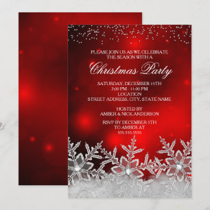 Convite de Natal Vermelho Floco de Neve Cristal pa