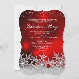 Convite de Natal Vermelho Floco de Neve de Cristal