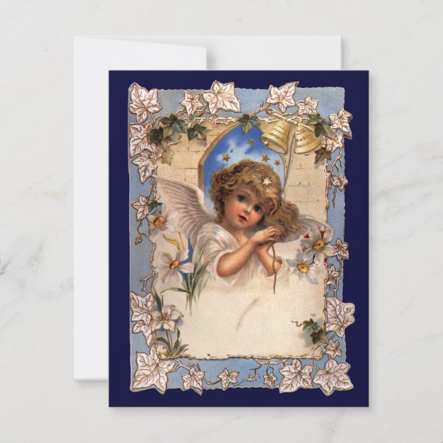 Convite de Natal Vintage Anjo Victoriano Sinos (Frente)