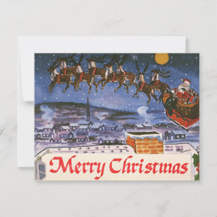 Convite de Natal Vintage com Papai Noel e Trenó