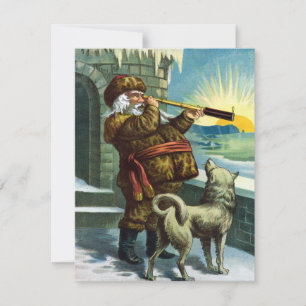 Convite de Natal Vintage Papai Noel e Husky