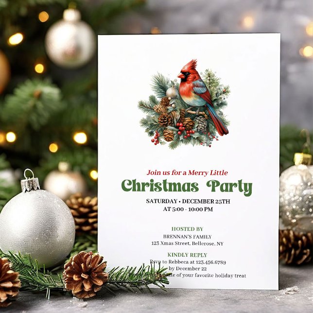 Convite de Natal Vitoriano Elegante com Pássaro Ve (Graceful Victorian Christmas Angel Invitation)
