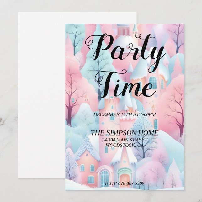 Convite de Natal Whimsical Winter Wonderland (Frente/Verso)