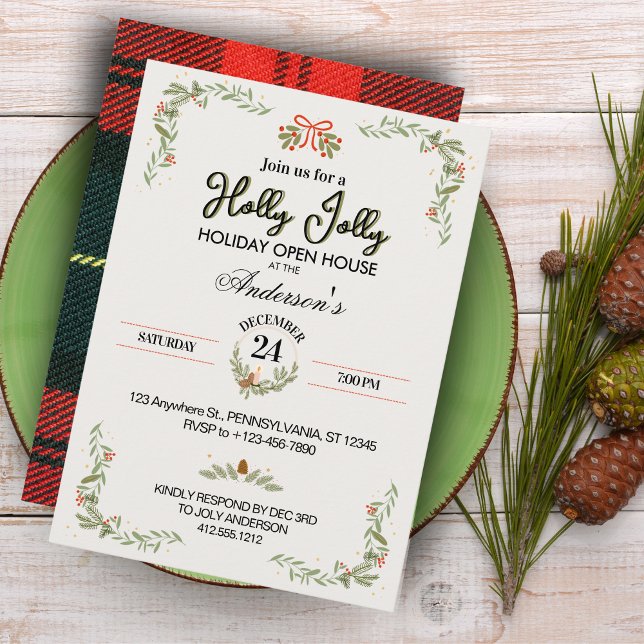 Convite de Natal xadrez vermelho moderno para fest (Elegant Modern Plaid Christmas Party Invitation)