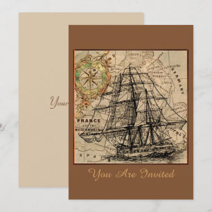 Convite de Navio Antigo e Mapa