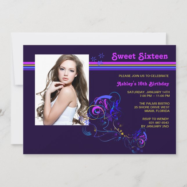 Convite de néon da foto da noite (Frente)