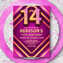 Convite de Neon de 14 Birthday