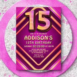 Convite de Neon de 15 Birthday