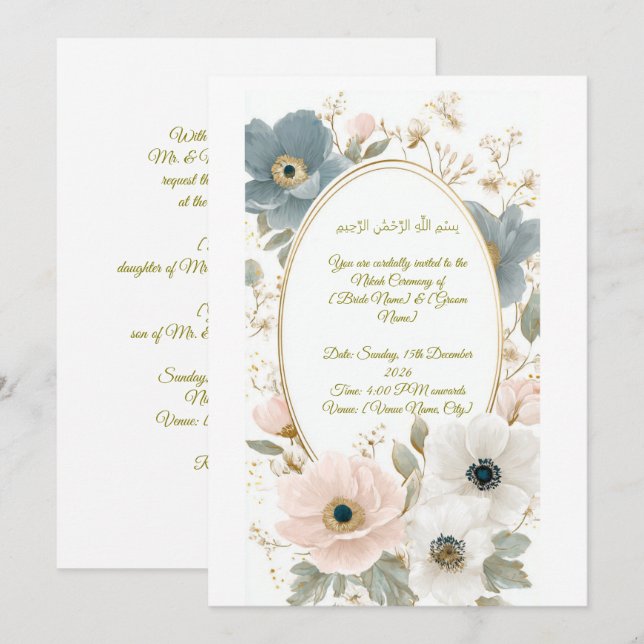 Convite de Nikah Elegante com Bismill (Frente/Verso)