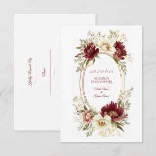 Convite de Nikah Elegante com RSVP - Floral Marrom