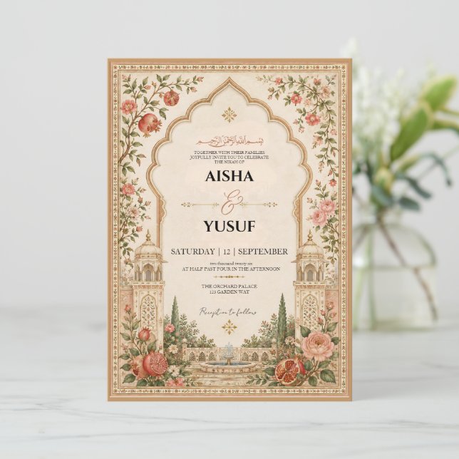 Convite de Nikah Islâmico de Jardim Mughal de Luxo (Em pé/Frente)