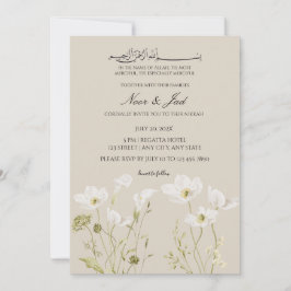 Convite de Nikkah Islâmico Floral Branco Elegante