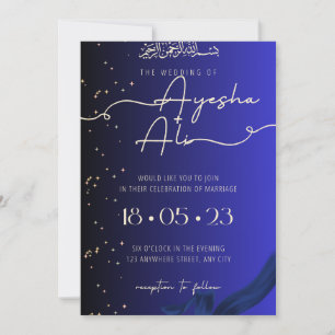 Convite de Nikkah Real Azul Dourado Casamento Islâ