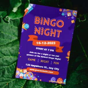 Convite de Noite de Bingo Divertida Roxo e Laranja