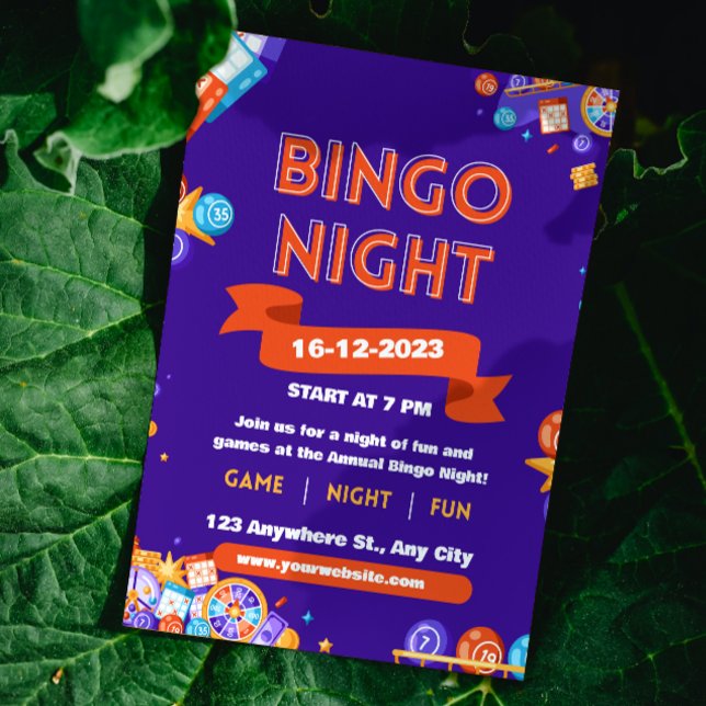Convite de Noite de Bingo Divertida Roxo e Laranja (Criador carregado)