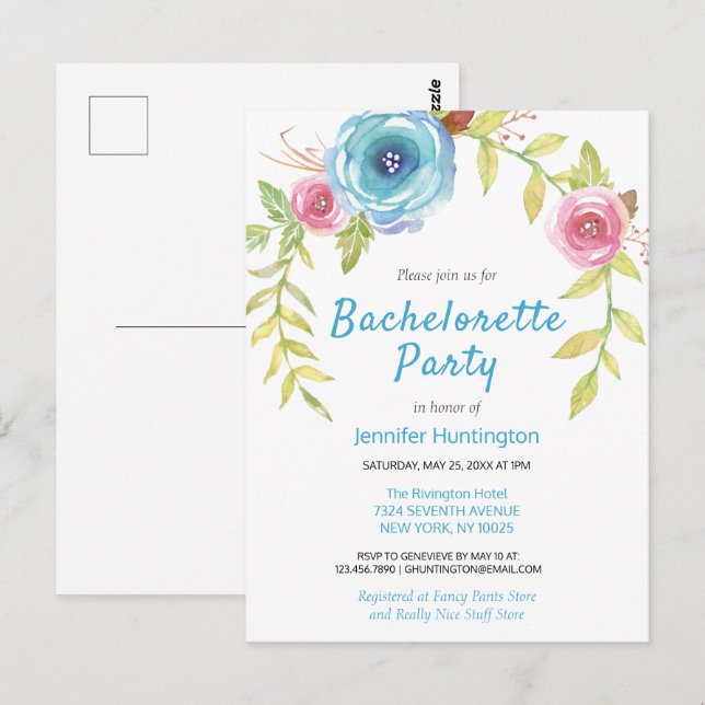 Convite de Noite de Despedida de Solteira com Aqua (Frente/Verso)