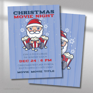 Convite de Noite de Filme do Papai Noel de Natal c