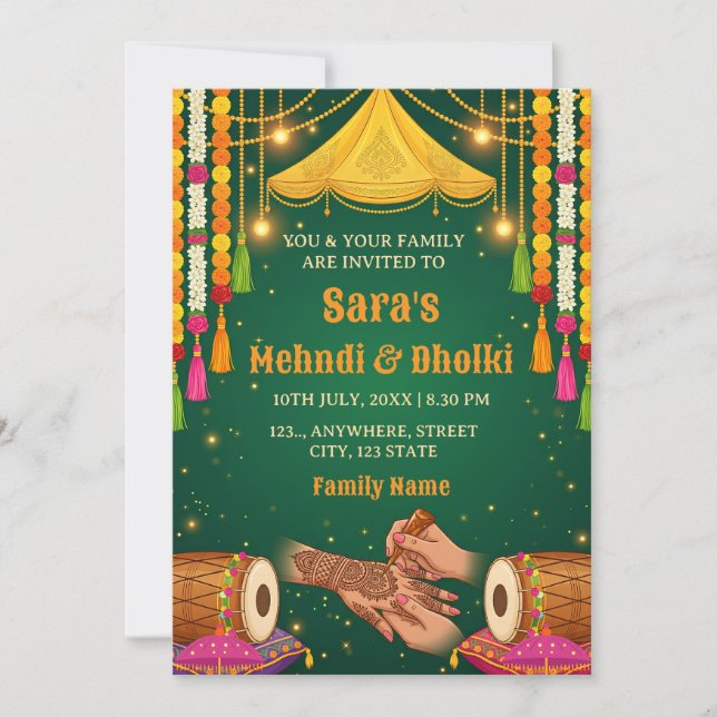 Convite de Noite de Mehndi e Dholki (Frente)