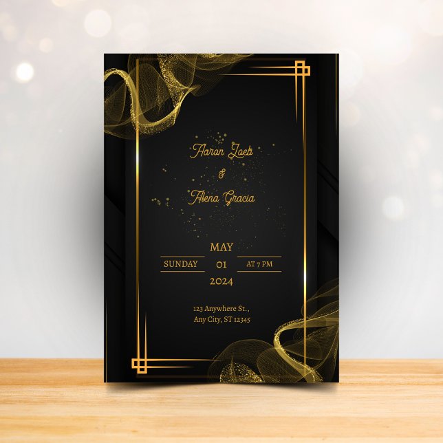 Convite de Noite de Noiva Preto Elegante Romance à (Criador carregado)